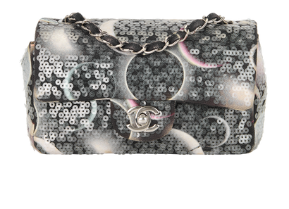 Mini Rectangular Classic Flap, &pound;3,500, Handbags, Black/White, Fabric, Front view